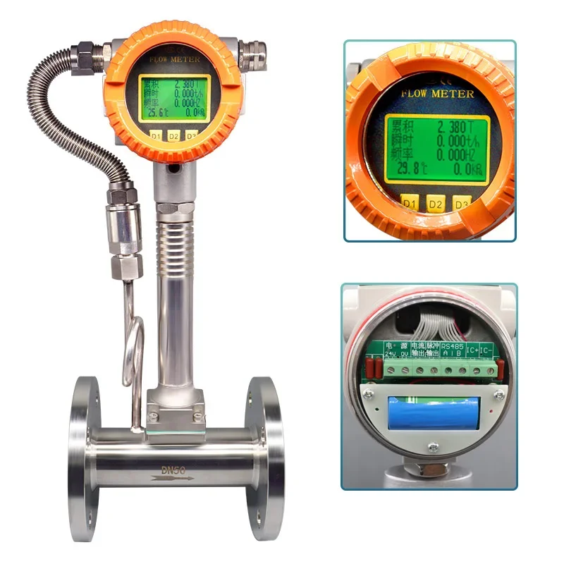 Vortex Flow Meter, DN32/DN40 Flanged Connection, 4–20 MA and RS-485 Output, Suitable for Steam, Compressed Air
