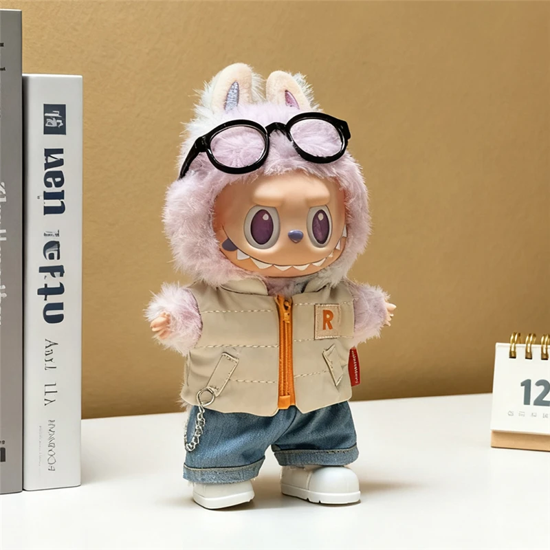 ل 15 17 سنتيمتر Labubu دمية بلون الشتاء أسفل سترة مع أحذية الجينز الزي الكامل الملابس اللون حجب تي شيرت الملابس