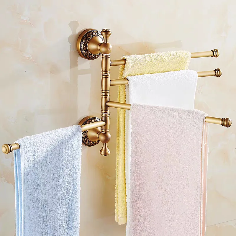 Black Antique Brass Rotating Towel Rack Vintage Wall Mounted Towel Holder Bathroom Towel Bar Copper Bathroom Towel Rack