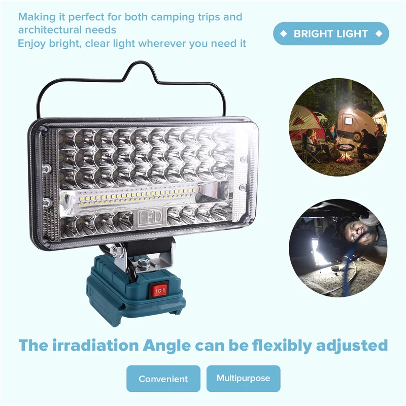 ABJI-LED 캠핑 손전등 작업 조명 18V 14V 듀얼 USB 리튬 배터리 건축 조명에 대 한 7 인치 무선 램프