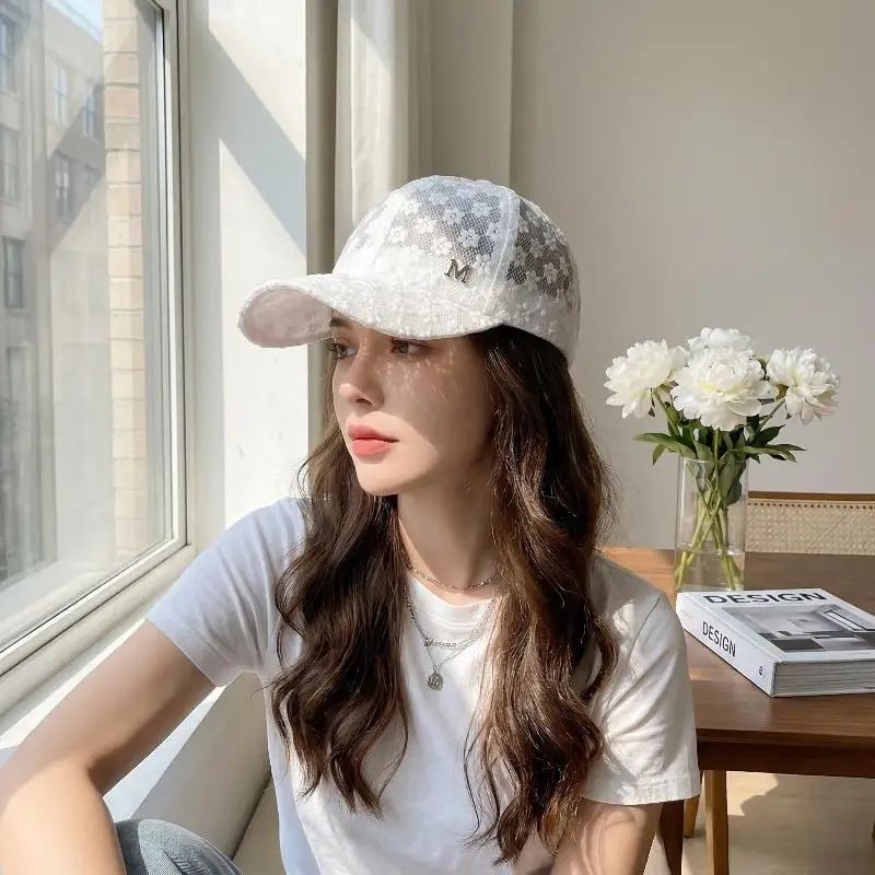 Lace Flower Baseball Cap for Women Adjustable Hollow Thin Summer Hat Breathable Sun Protection for Outdoor Sports Travel