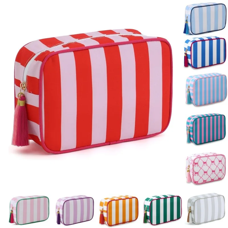 Striped storage bag, large-capacity makeup travel bag, portable, high-end hand-held toiletry bag