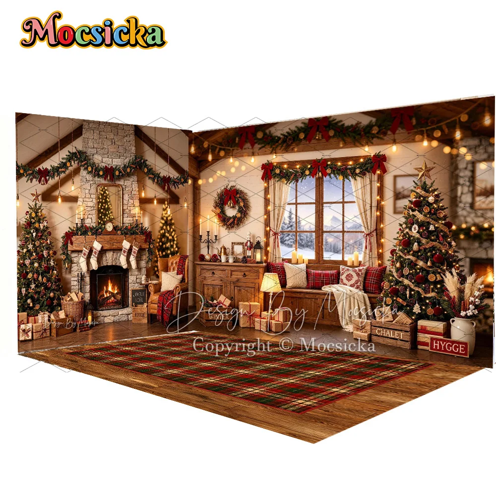 Christmas Throw Blanket - Mocsicka Retro Cabin Christmas Room Backdrop