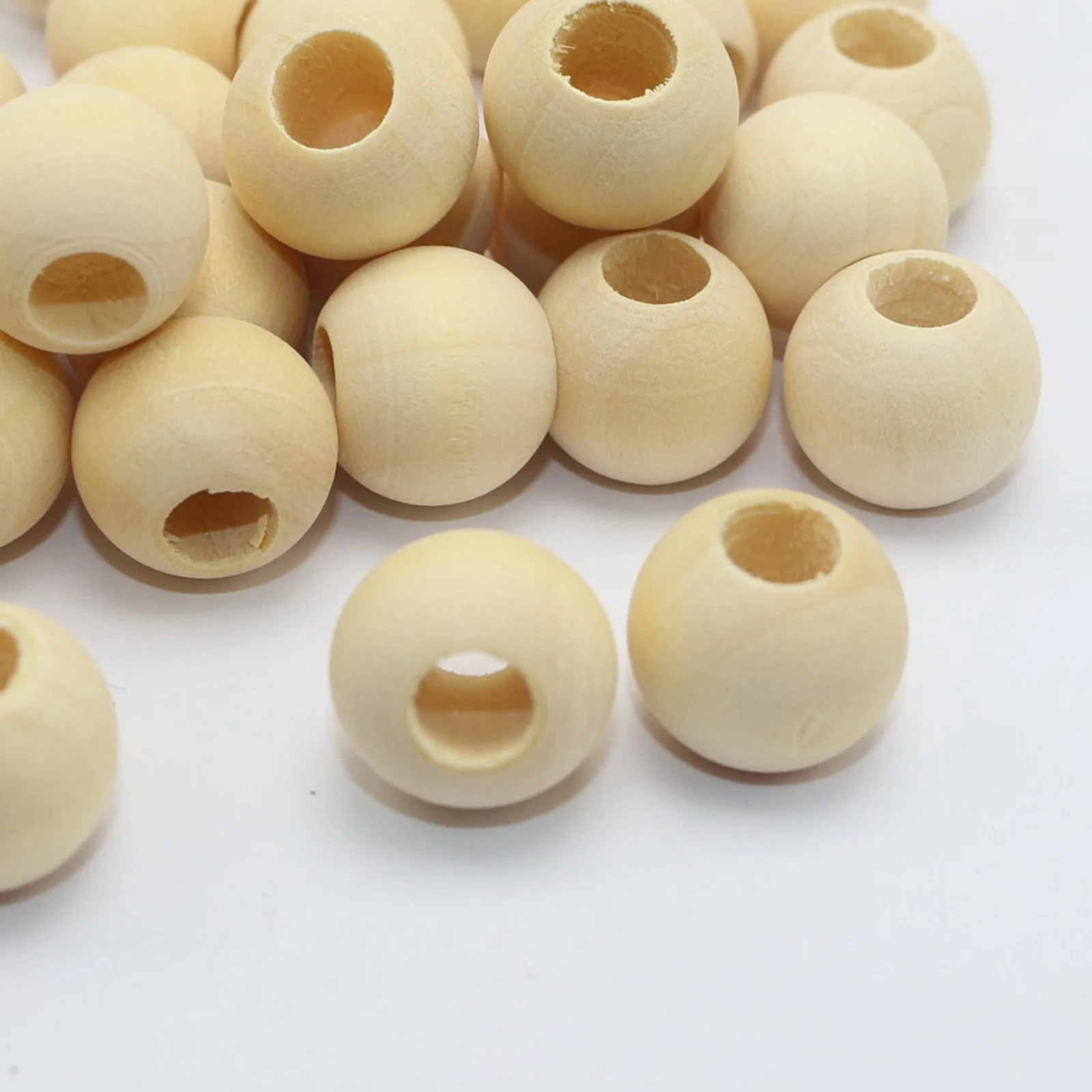 50pcs Wooden Beads Large Hole Unfinished Natural Round Wood Beads 15mm Hole 7mm