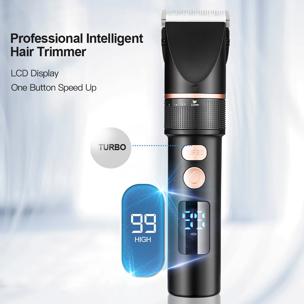 LCD Display Electric Hair Clipper Rechargeable Hair Trimmer for Men Barber Titanium Ceramic Blade Salon Hair Cutting Machine