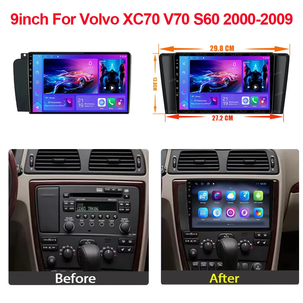 For Volvo XC70 V70 S60 2004 2005 2006 2007 2008 2009 Android Auto Carplay Car Radio Multimedia Video Player WIFI+4G DSP Stereo