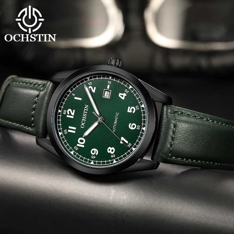 OCHSTIN Daily‑commute Men's Premium Wristwatch Male Automatic Mechanical Movement Genuine Leather Strap Waterproof Clock