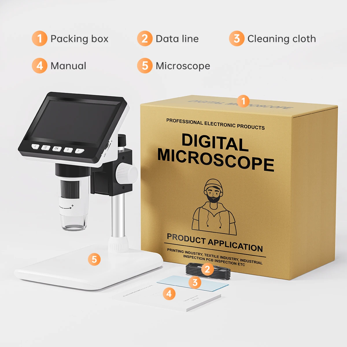 4.3Inch Screen 2MP 1080P  50-1000x Zoom Electronic Microscope For Soldering Long Object Distance For Cell Phone Repair Tools