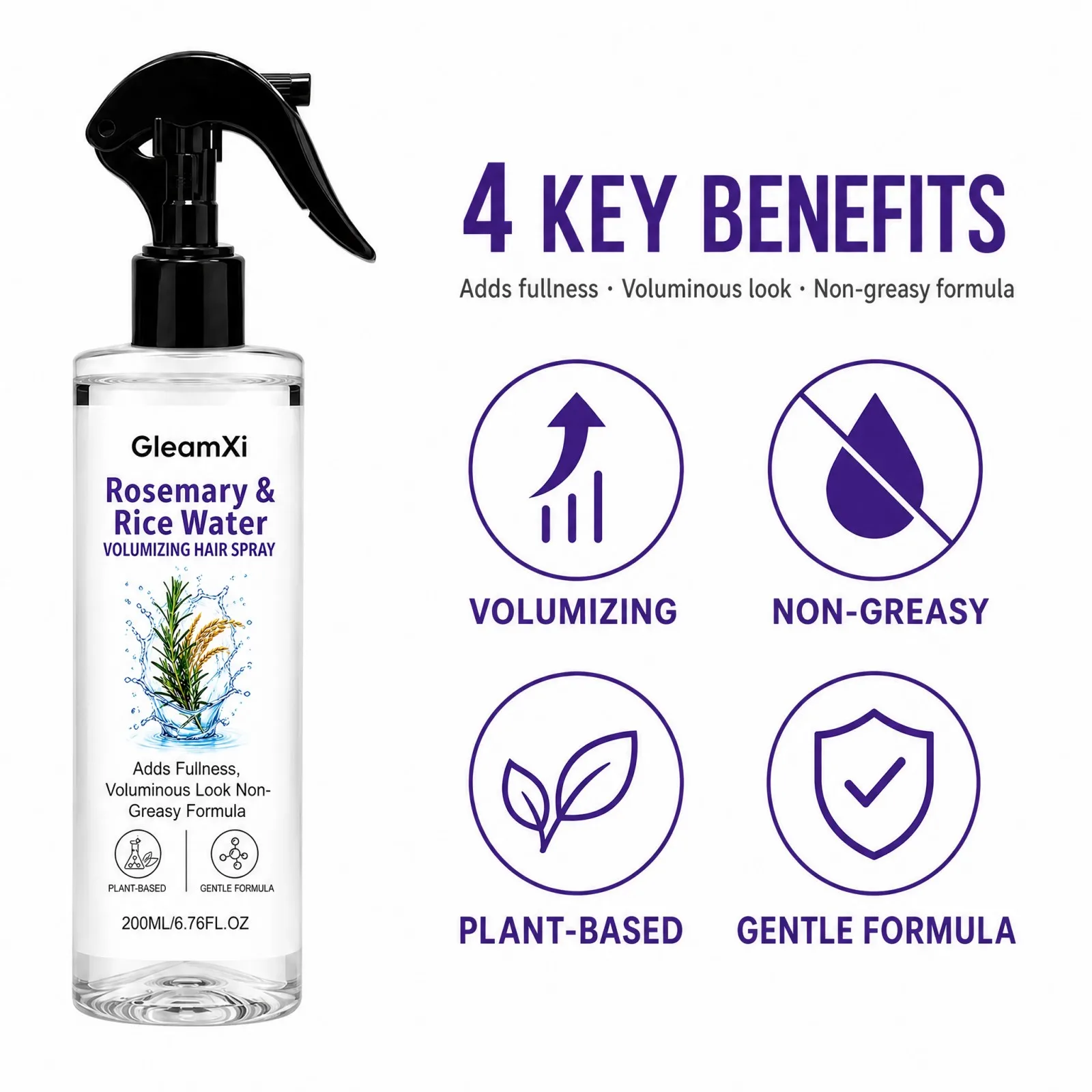 Rosemary Rice Water Volumizing Hair Spray Lightweight Non Greasy Root Boost Smooth Frizzy Hair Natural Looking Volume 200ml