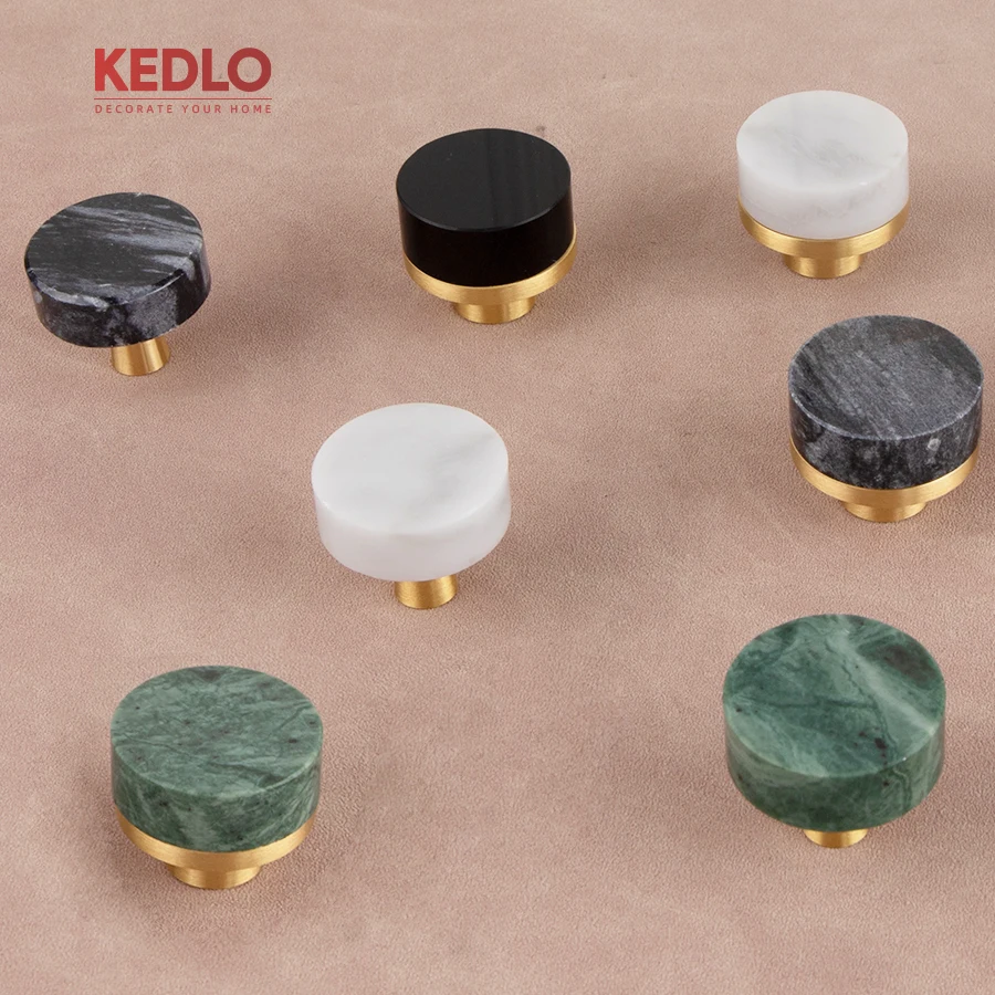 KEDLO Modern Light Luxury Round Handle Kitchen Cabinet Natural Green Marble Knob Drawer White Handle
