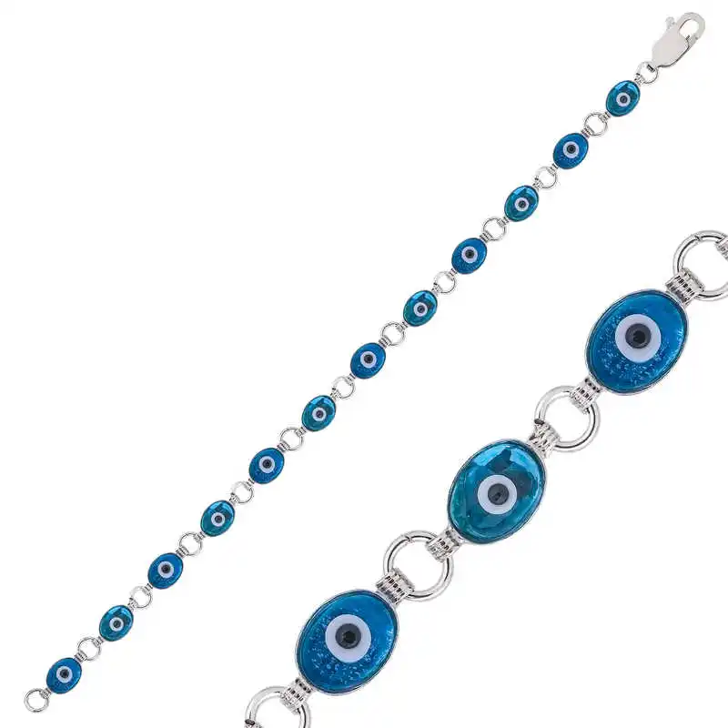 Silver Oval Evil Eye Bracelet for Women 925 Sterling Jewelry Wedding Party Birthday Gift - Box -for - Laides - Fashion