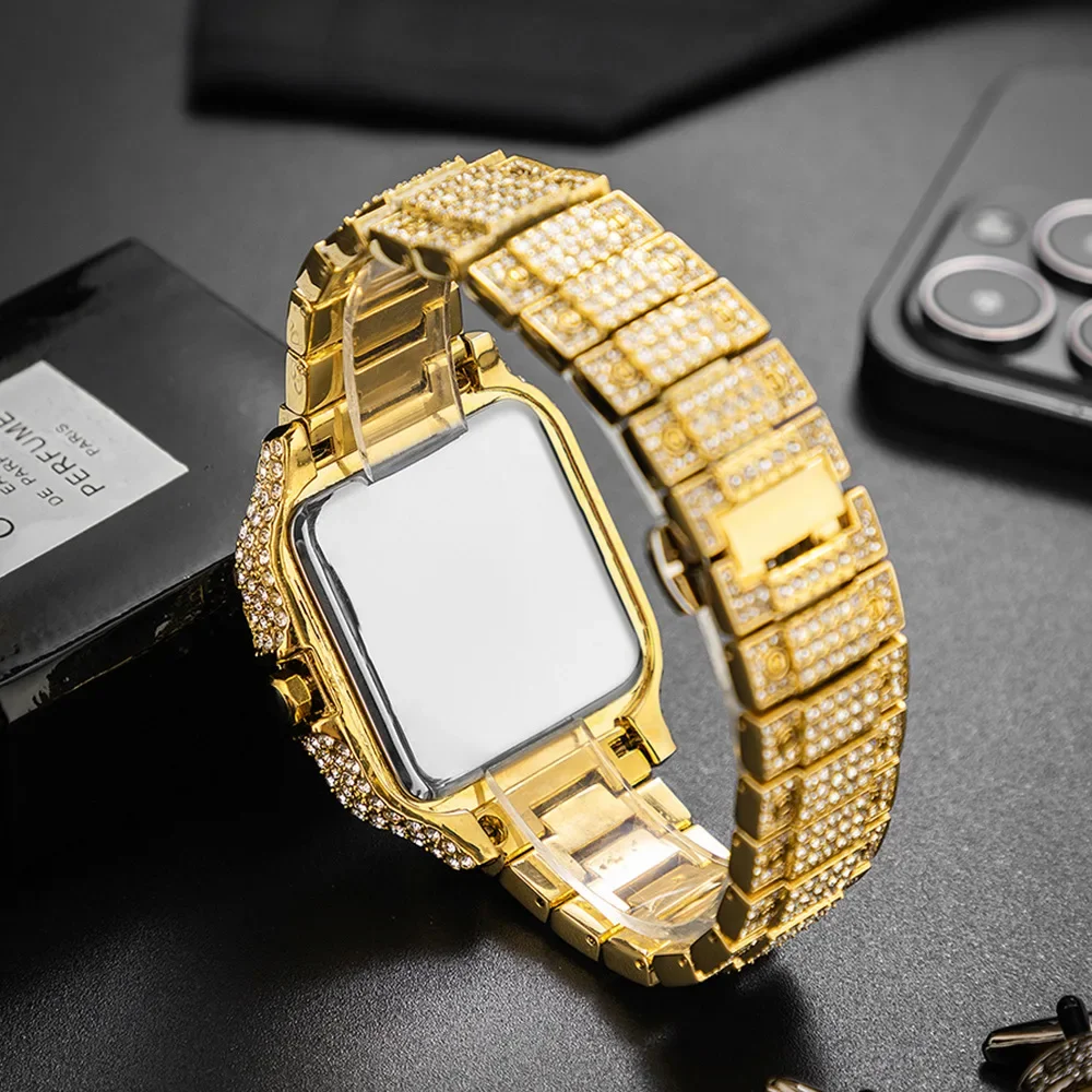 Dropshipping Gold Watch for Men Full Diamond Iced Out Hip Hop Mens Watches Waterproof Stainless Steel Male Clock Reloj Hombre