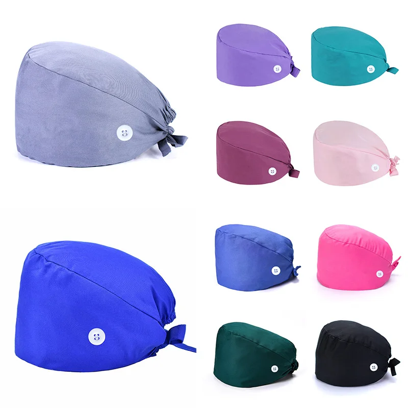 Solid Color Scrubs Cap Adjustable Cotton Surgical Hats Nurse Uniform Accessories Unisex Hospital Beauty Store Work Caps