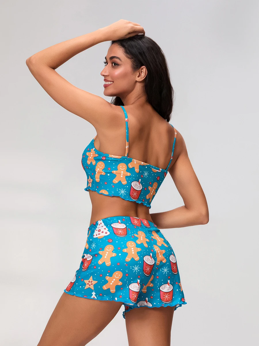 Women s 2 Piece Pajama Set Sleeveless Christmas Elements Print Cami Tops Casual Shorts Sleepwear Sets