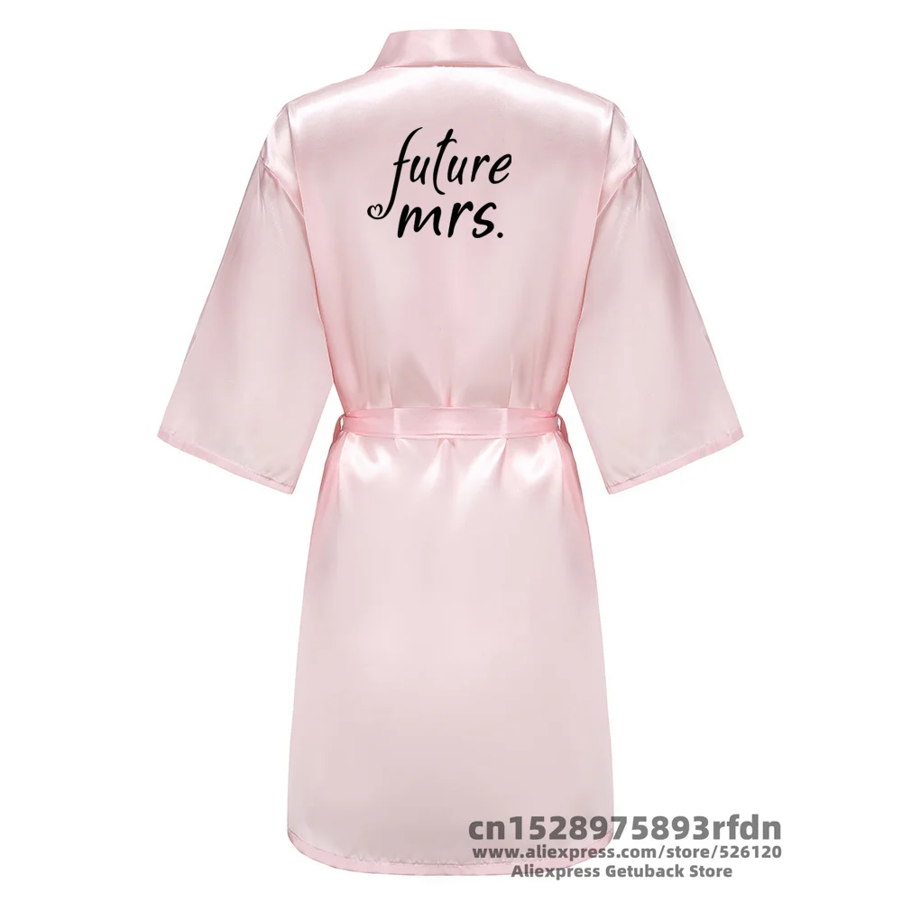 Bride Bridesmaid Robe With Black Letters Mother Sister of the Bride Wedding Gift Bathrobe Kimono Satin Robes