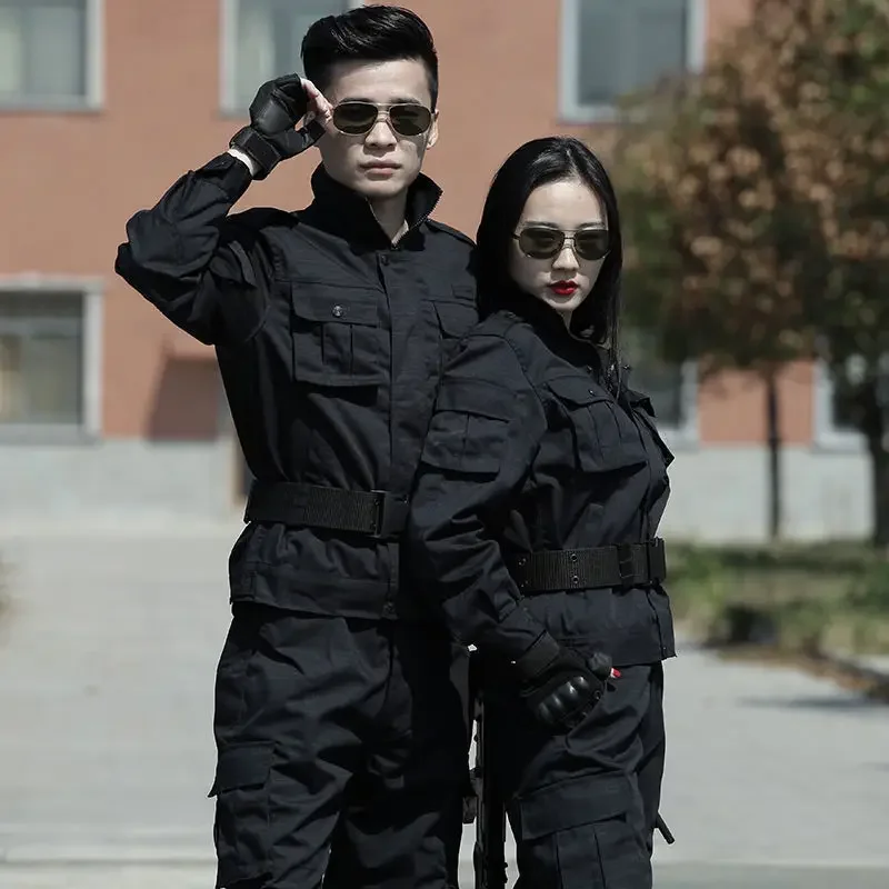 DurableNew Black Security Suit Men's Outdoor Camouflage Overalls Slim And Wear-resistant