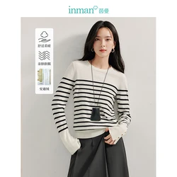 INMAN 2024 autumn winter contrast stripes women's sweater long sleeve loose knitwear Pullover tops