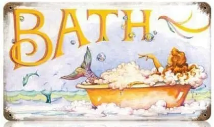 Retro Vintage Dolphins Mermaid Bubble Bath Metal Tin Sign Home Bar Cafe Retaurant Wall Decor Signs 12x8inch