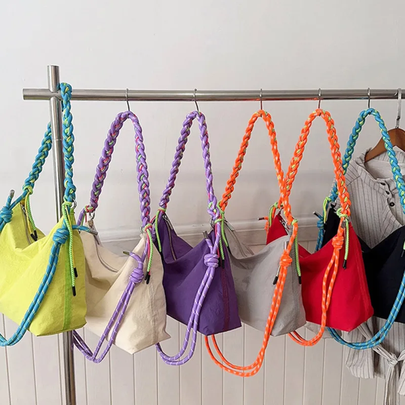 Korean Style Macaron Color Braided Strap Large Capacity Lightweight Hobo Crossbody Bag For Women Summer Daily Travel Shopping