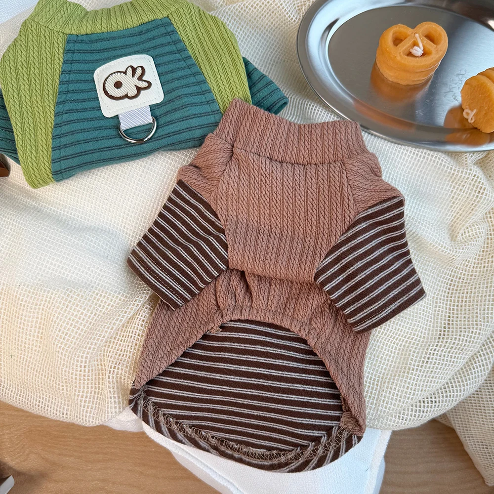 الحيوانات الأليفة الخريف والشتاء تي شيرت مخطط الكلب القط قاعدة قميص دافئ سترة للحيوانات الأليفة جرو الملابس الكلب الملابس للكلاب الصغيرة