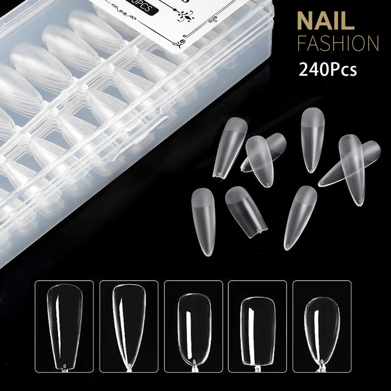 240 Stück verpackte, transparente 6 Formen, künstliche Nagelspitzen, 12 Größen, vollständige Abdeckung, Premium-Qualität, zum Aufdrücken der Nägel, Tipps, Dekorationen, Nagelzubehör