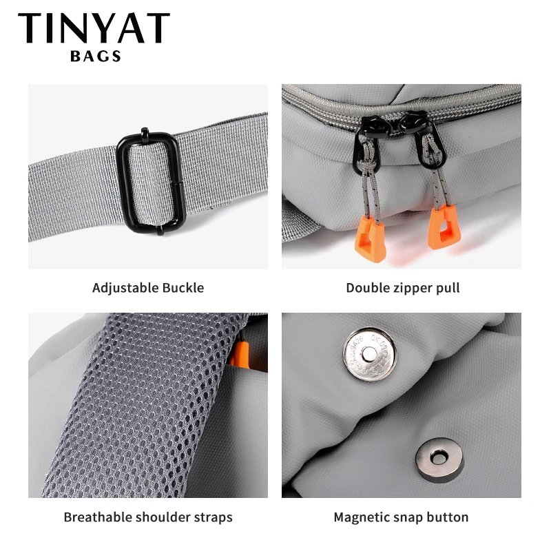 TINYAT Large Capacity Chest Bag Man Phone Money Ipad Sling Bag Waterproof Crossbody Bags For Men Casual Travel Shoulder Bag