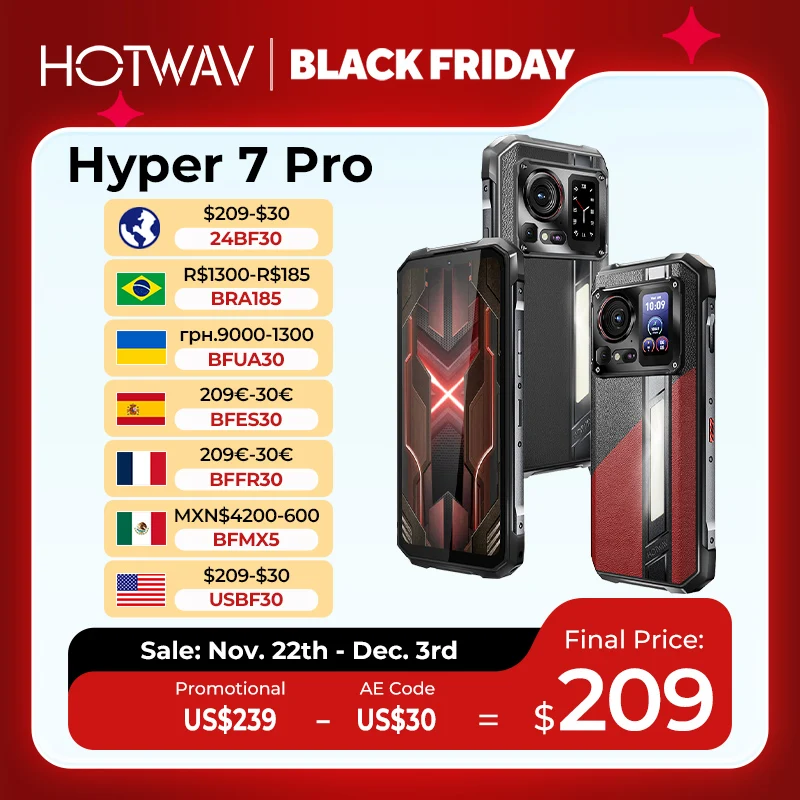 HOTWAV Hyper 7 Pro 5G Telefone robusto 200MP Android 14 6,6 ''FHD + 120Hz Smartphone 36 (16 +20) GB 256GB 10800mAh 33W Celular