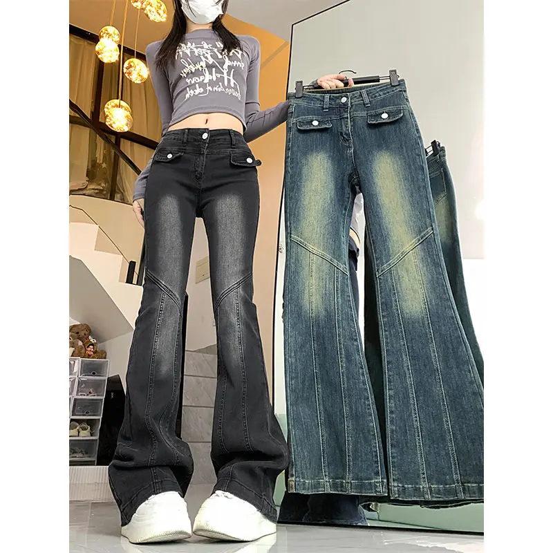 

Y2K Tie Dye Flare Jeans Vintage Strecthy Low Waisted Pants Blue Denim Pant Fashion 90s Spicy Girl Straight Leg Flared Cargo Pant