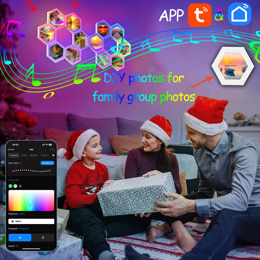 RGBIC Quantum Lamp LED Wall Background Light with Music Rhythm Night Lighting DIY Shape Splicing APP Control Atmosphere Lighting