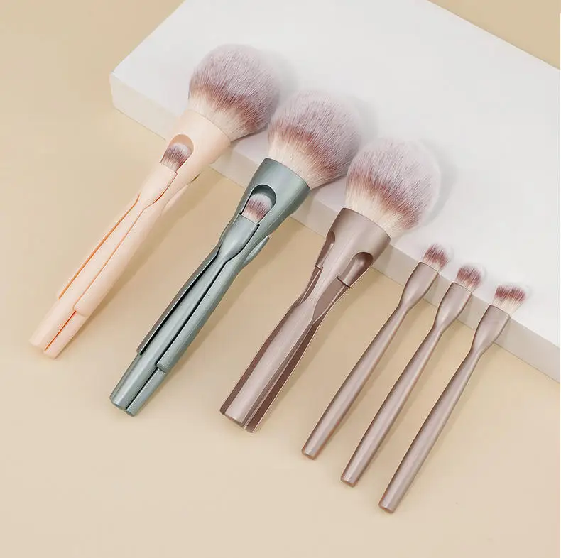 New 4-in-1 Magnetic Synthetic Fiber Makeup Brush Set Plastic Handle for Loose Powder Eyeshadow Concealer-Convenient Travel Size