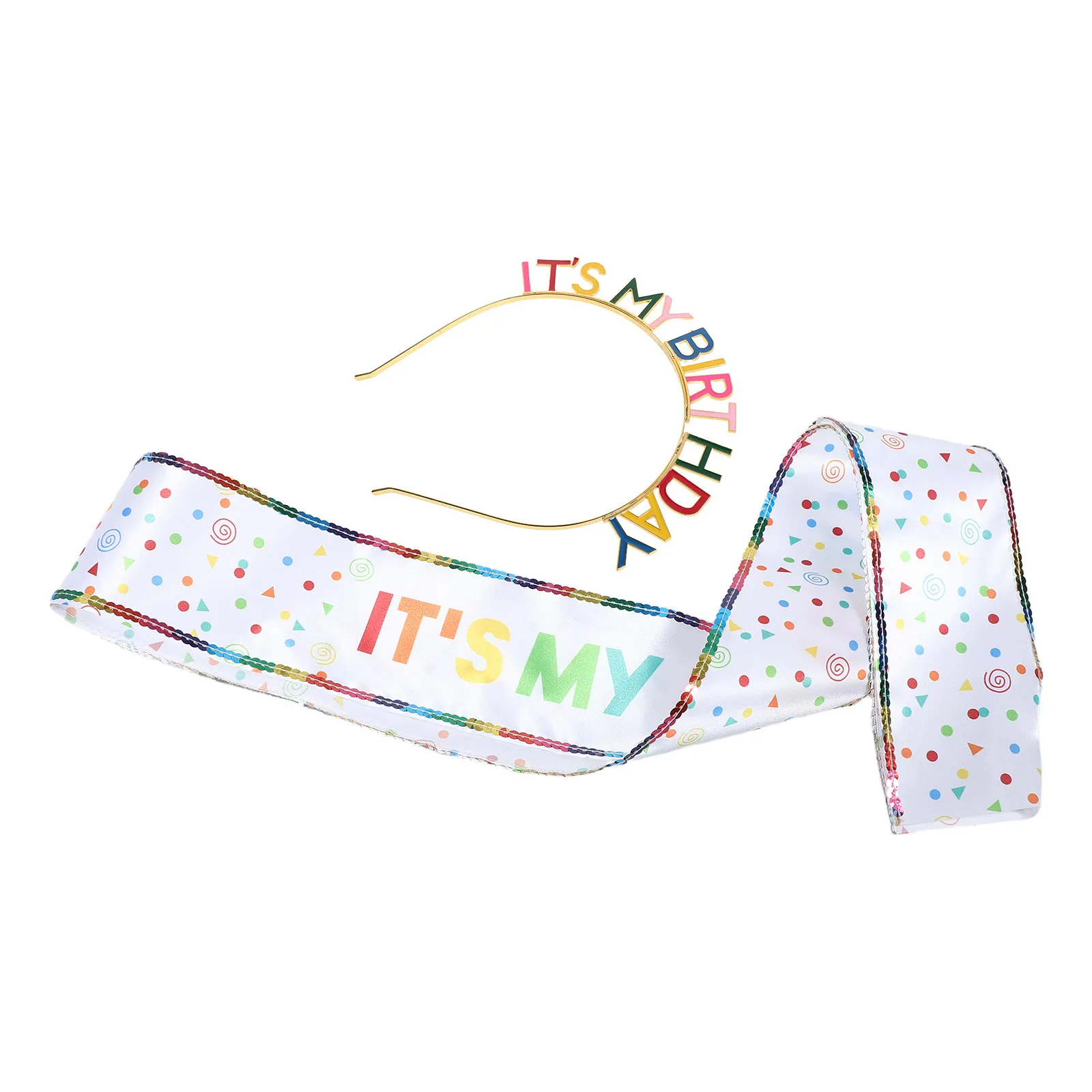 

1Set Embellished Birthday Headband Sash Set Glitter Hair Decoration for Girls Women Happy Birthday Party Supplies Tiara Crown