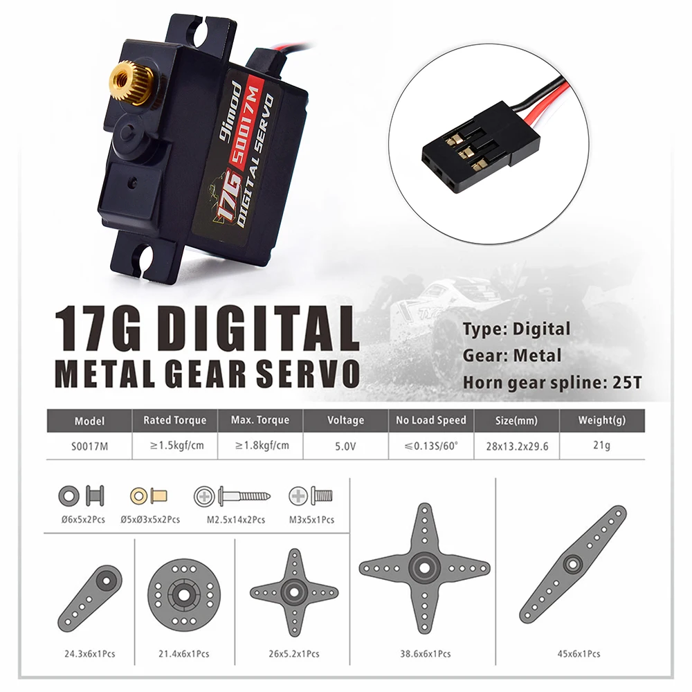 9imod-Micro Mini Digital Servo Metal Gear, Helicóptero RC, Avião, caminhão, carro, navio, barco, robô, 1.8kg, S0017M, 17g