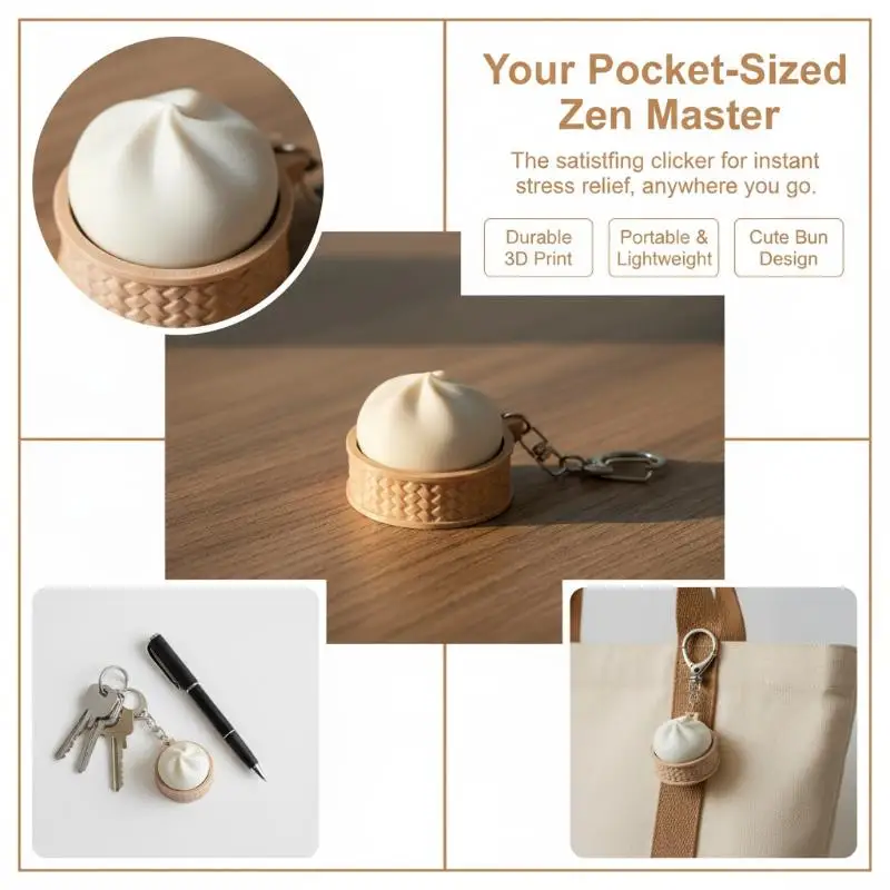 3D Printed Press Keycap Clicker Keychain Unique Egg Rice Design Pendant Portable Fidget Toy for Office Workers