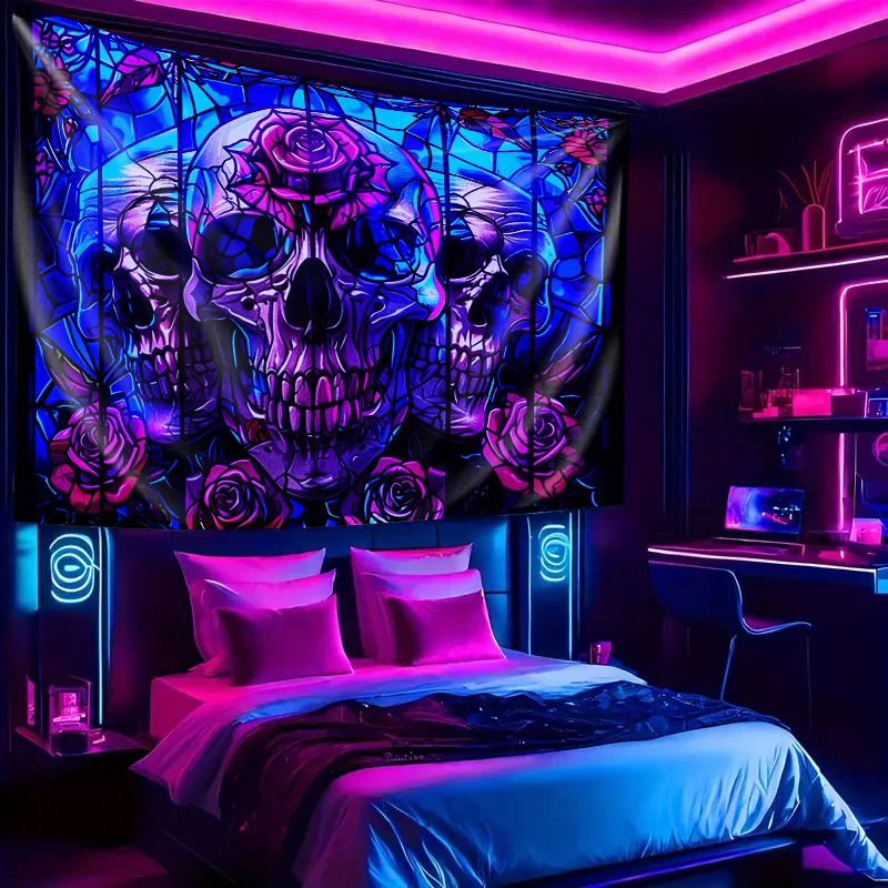 VIKAMA Gothic Rose Skull Wandteppich, dunkler Stil, Schlafzimmer, Musikstudio, Wohnzimmer, Wandbehang, Raumdekoration, Thema, Party-Dekoration