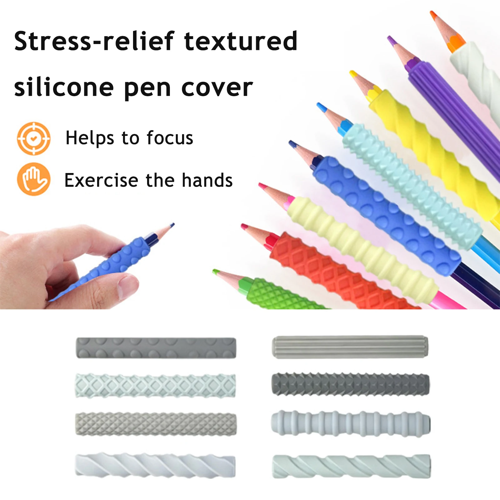 Couvre-crayons texturés en Silicone, 4 pièces, soulagement de l'anxiété et du Stress, manchon de crayon coloré, enfants adolescents étudiants, jouet sensoriel assez Fidget