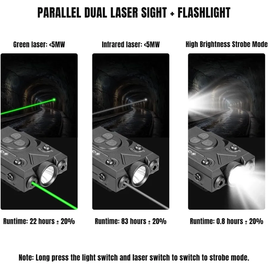 Upgraded Red Green Blue Purple Laser Sight with Infrared IR Laser Beam and 1200 Lumens Tactical Flashlight Featuring Rechargeab