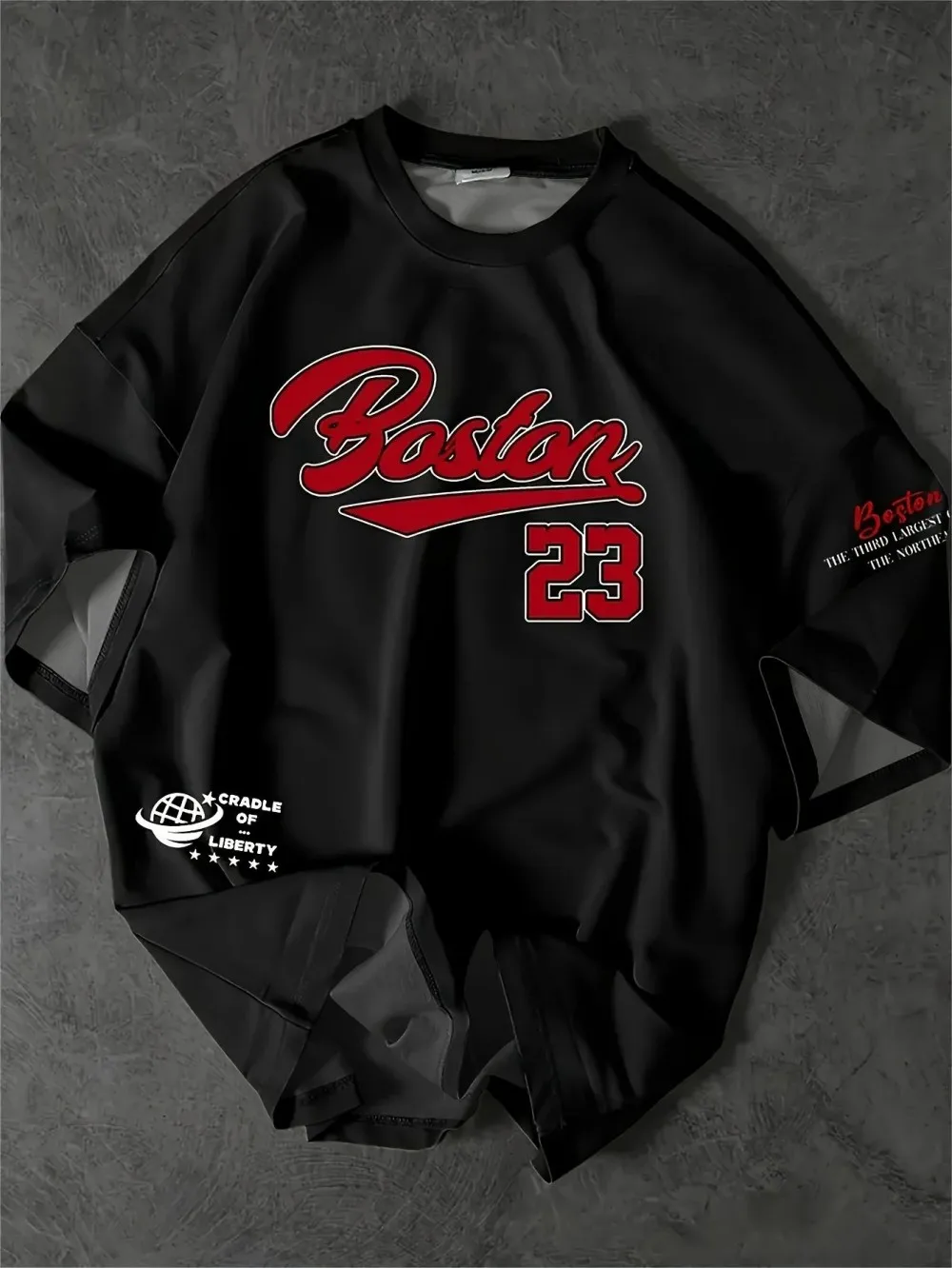 Boston New Men's 23 Print Pattern Breathable Round Neck T-shirt Outdoor Comfortable Fit Casual Top