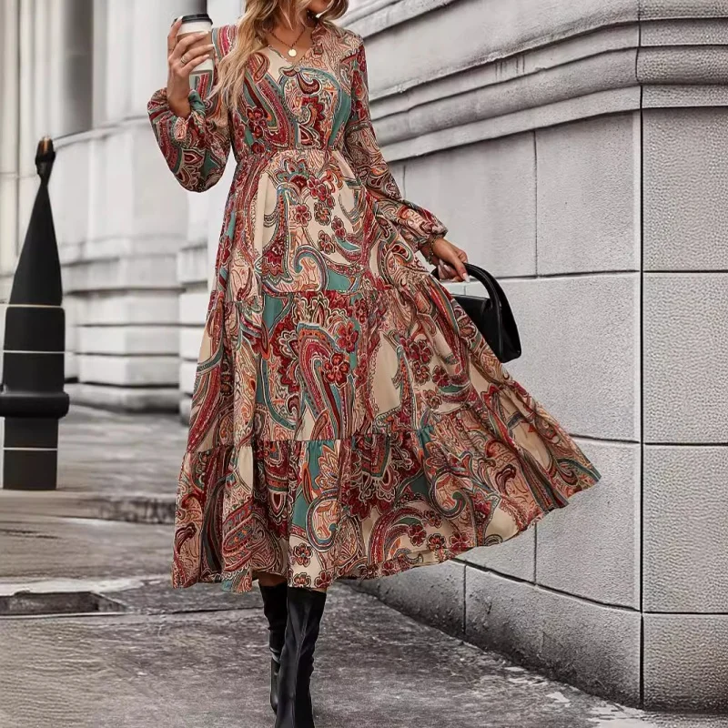 Cross-Border Foreign Trade Hot Sale Long Dress Tea Dress Paisley Dress