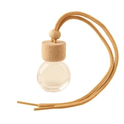 Auto Perfume Bottle 10ml Essential Oil Container Spherical Wooden Cover Transparent Car Perfume Pendant Bottle Glass Portable