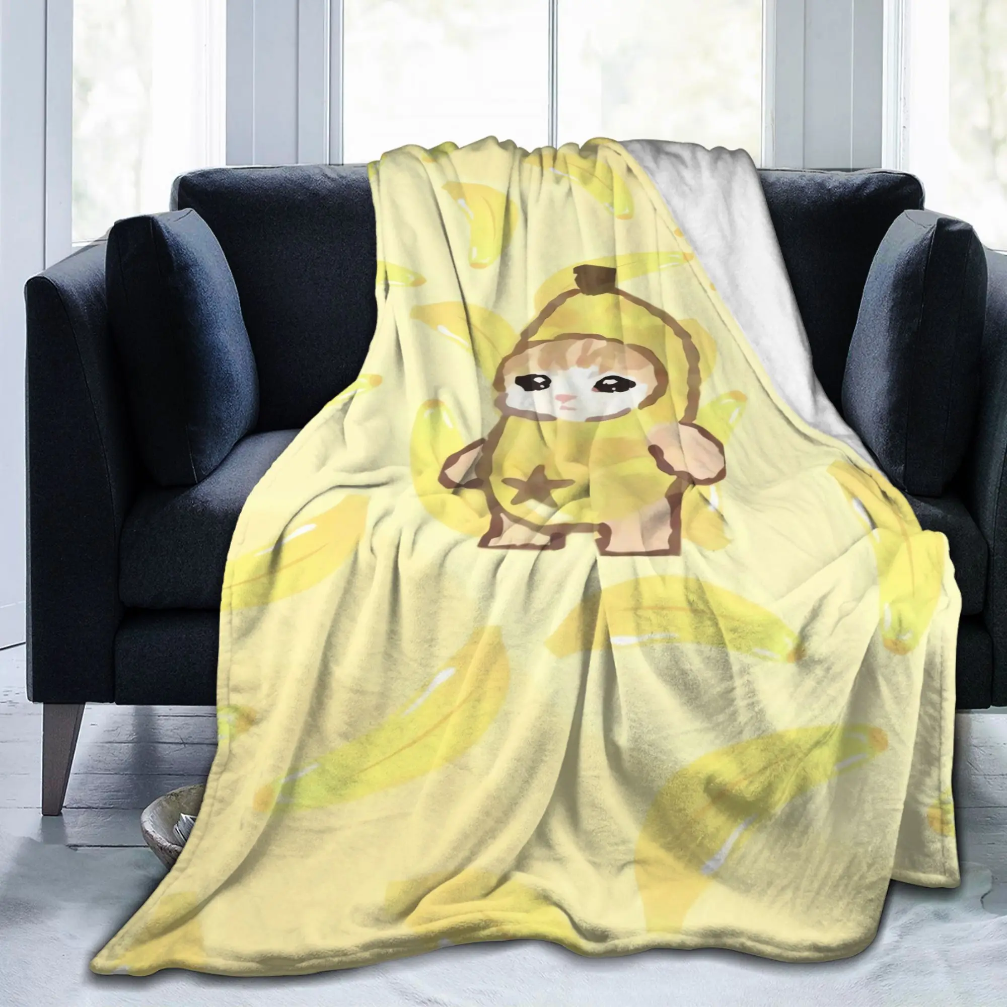 Banana Cat Happy Bananacat Meme Blanket  Travel Office Flannel Bedding Throws For Couch Chair Sofa Bed Soft Warm Bedspread Gift