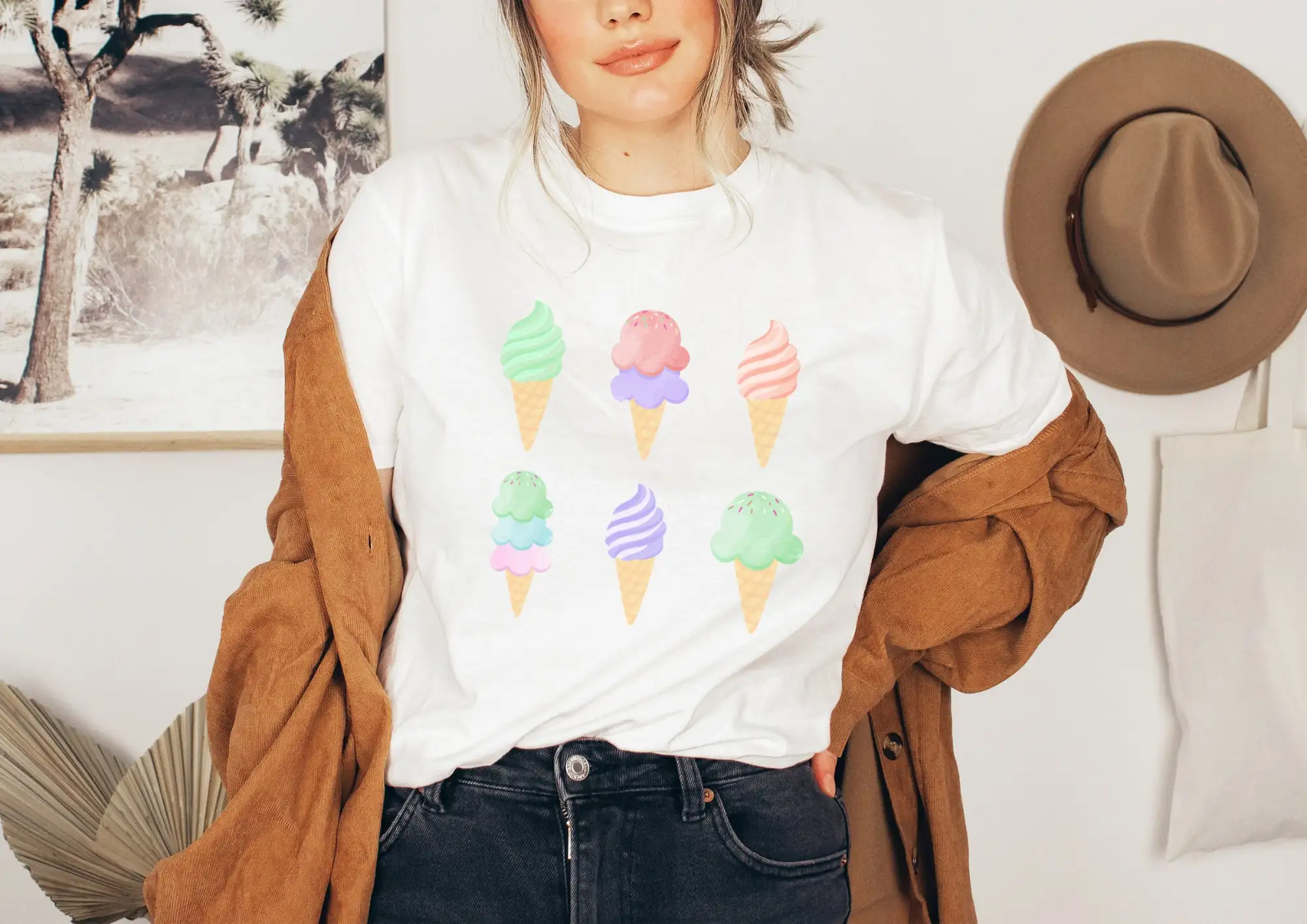 T Shirt Ice Cream Summer Cute Boho Clothing Motif Cottagecore