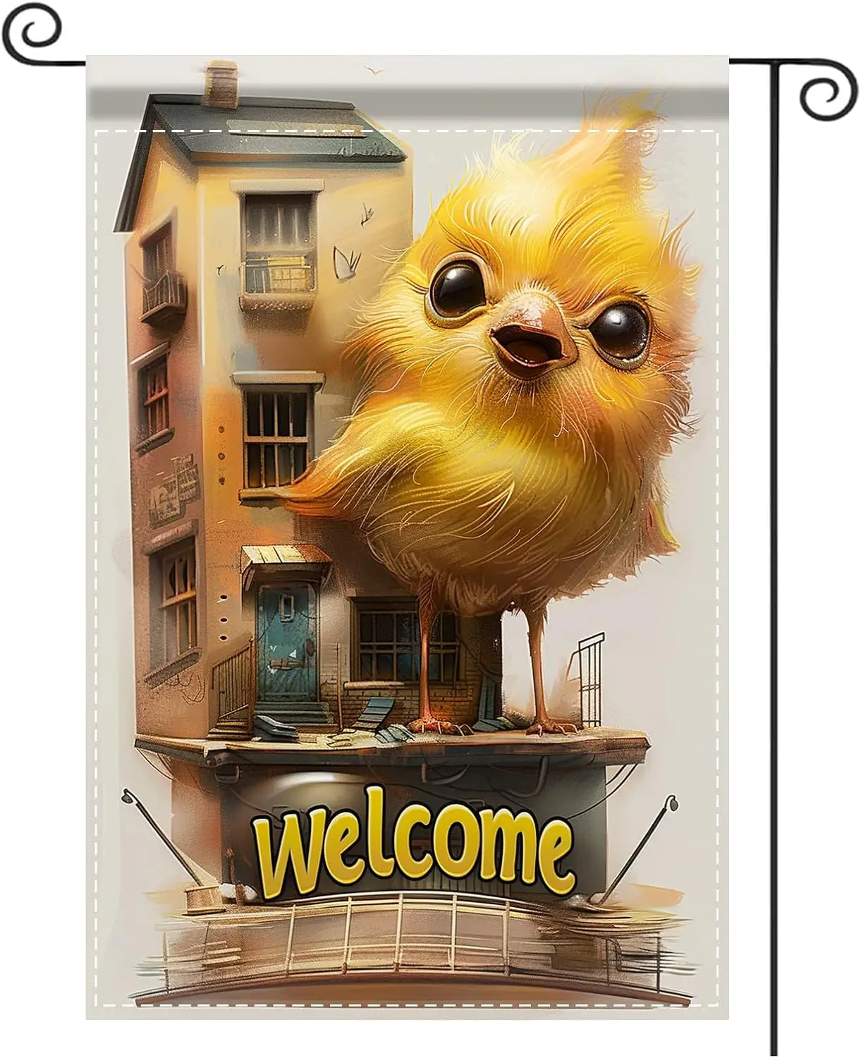 Nuxovilar Garden Flag Banner Giant Chick & House Design 12x18in Polyester Animal Garden Flag for Outside Yard ZZM