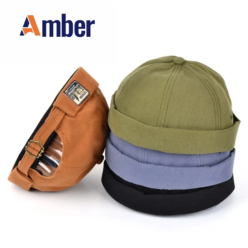 Vintage Brimless Beanie Hat Docker Cap Trend Summer Kpop Unisex Solid color Fashion Portable Skullcap Adjustable Cotton sailor