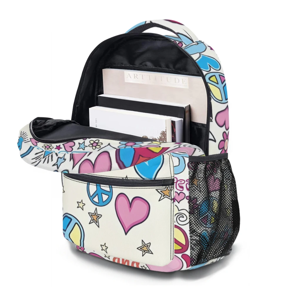 Borsa per la pace e l'amore borsa per libri da viaggio per Laptop con zaino per College impermeabile di nuova moda femminile da 17 pollici