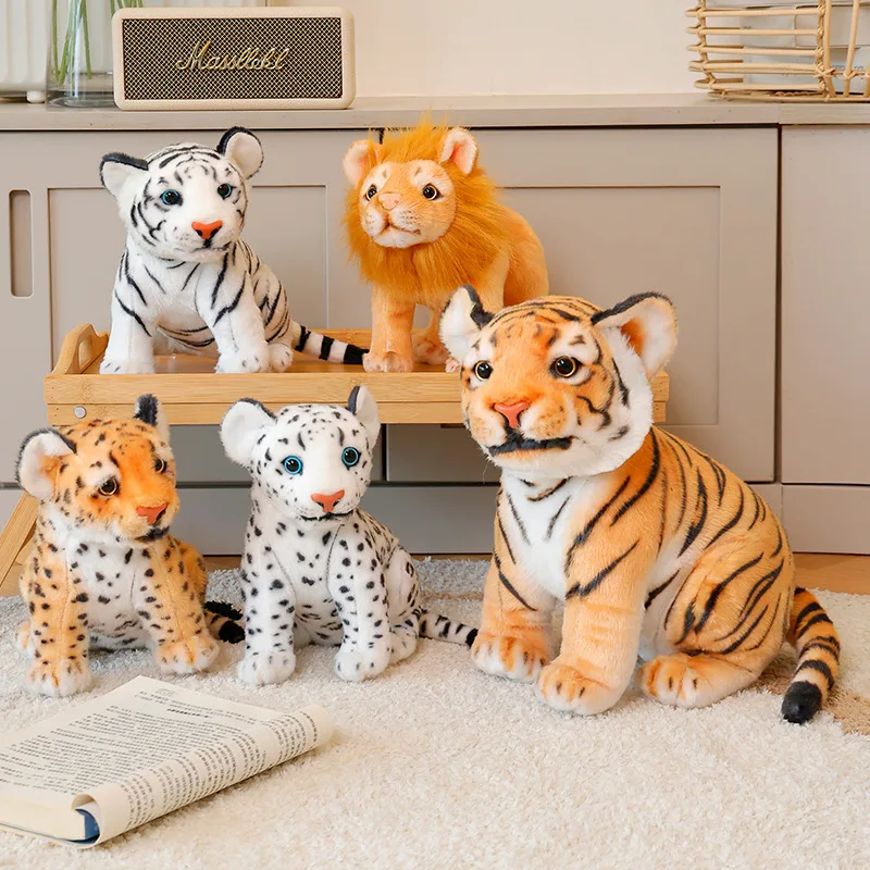20/25/30 ซม.จําลอง Tiger Plush ตุ๊กตาคุณภาพสูงเหมือนจริงเสือดาว Lion Plush ของเล่นตกแต่งบ้านของขวัญเด็ก