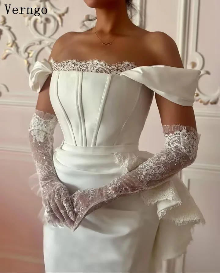 فستان زفاف Verngo lvory من الساتان قبالة الكتف حورية البحر مطوي فساتين العروس القوس الأميرة زي العرائس حسب الطلب