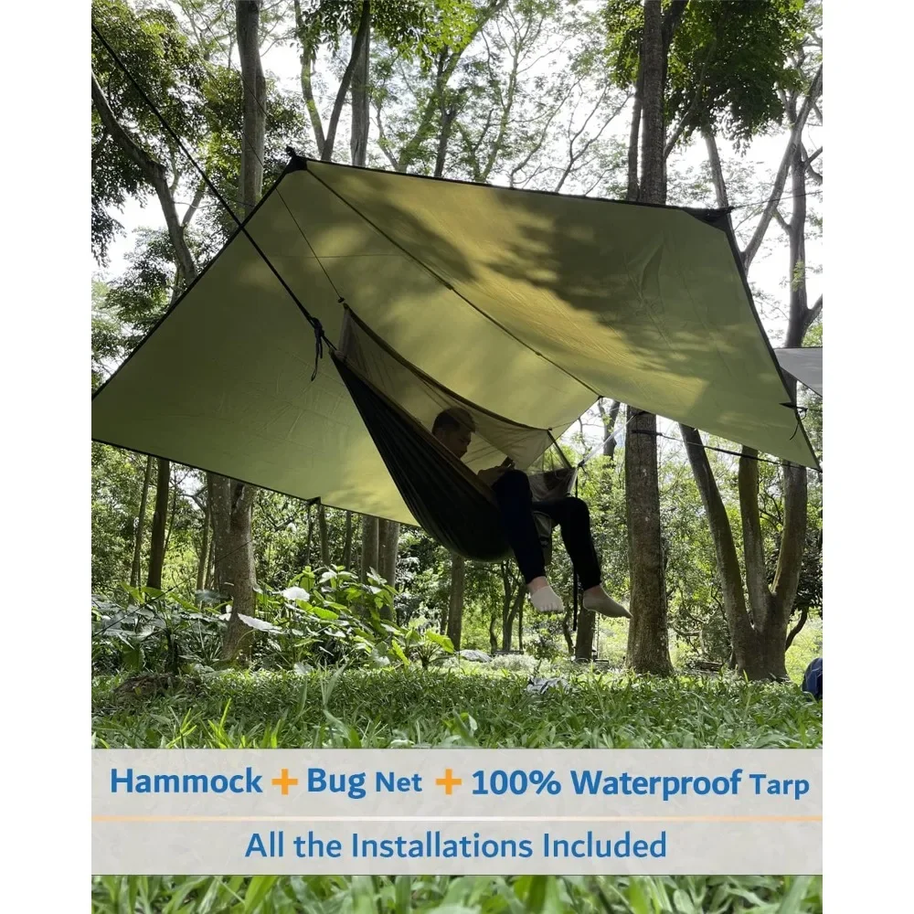 

Hammock Camping with Rain Fly Tarp and Net, Portable Camping Hammock Double Tree Hammock Outdoor Indoor Backpacking Travel & Sur