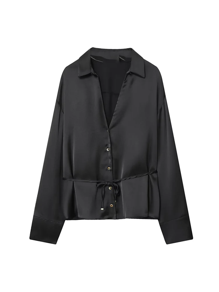 TFMLN – chemisier Chic avec ceinture pour femme, chemises à manches longues et boutons, haut élégant, couleur unie, tenues de transport OL, printemps-automne, 2026