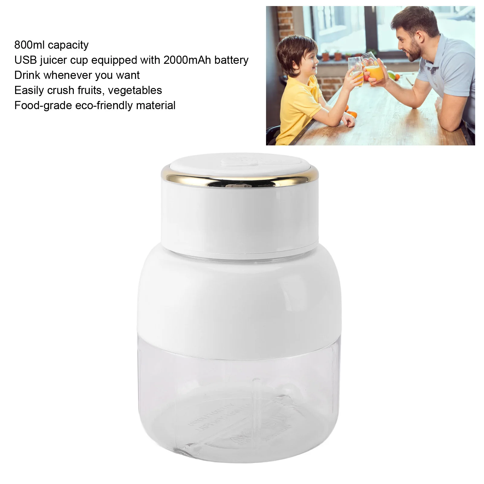 USB充電式ポータブルブレンダー - スムージー、シェイク、自宅、ジム、オフィス、キャンプ用の800ml電動ジューサーカップ