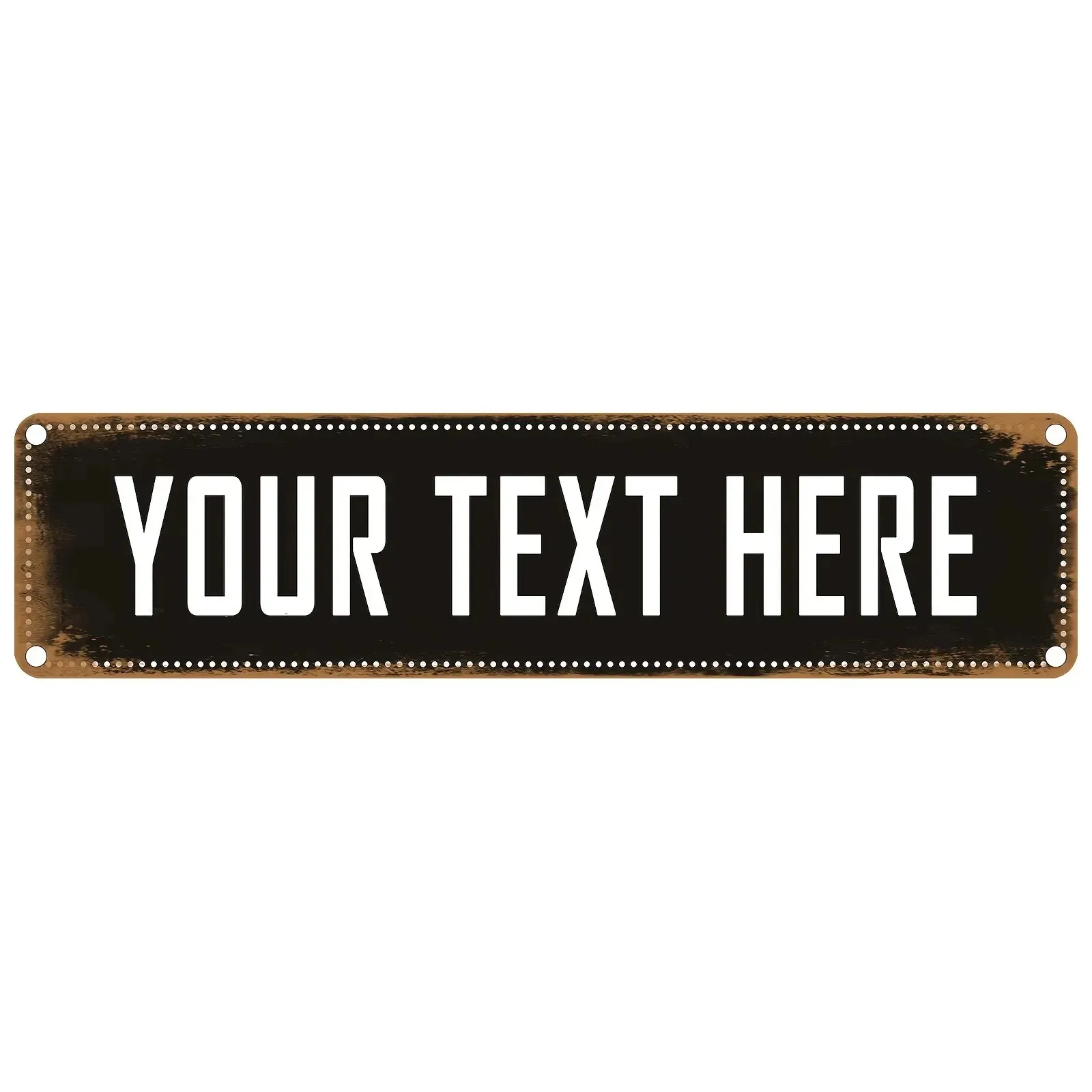 [2D Flat] 40x10cm Weathered Rust Black Rivet Aluminum Wall Sign Customizable Personalized Text, Waterproof Hanging Plaque For Ga